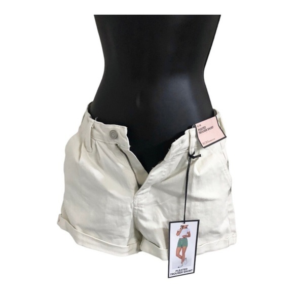 BCBGeneration ecru off-white denim pleated trouser jeans shorts size 0/24 new - Picture 7 of 16
